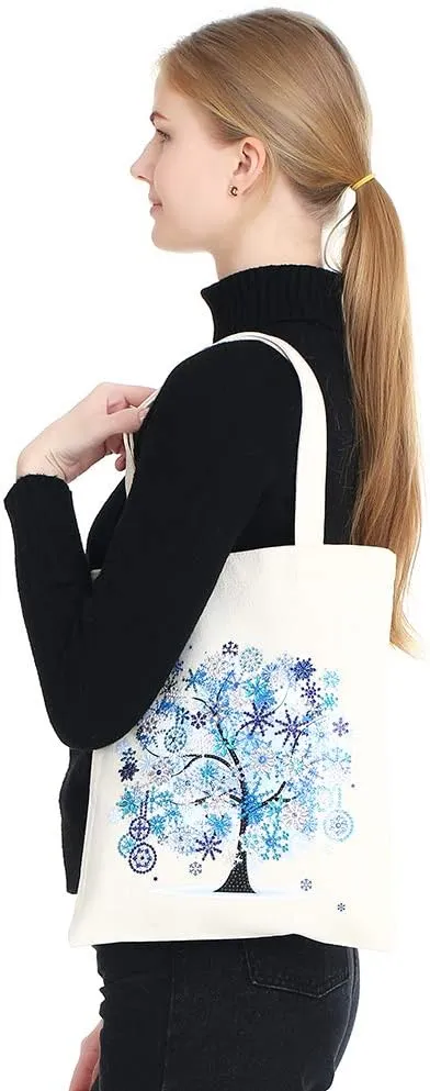 DOOSAI 4 Pack Diamond Painting Canvas Tote Bags Art Kits 5D Boho Diamond Dots Dotz Kits Reusable Grocery Bags DIY Handbags Handmade Gifts Shopping Bags for Women Adults (Spring Summer Fall Winter)