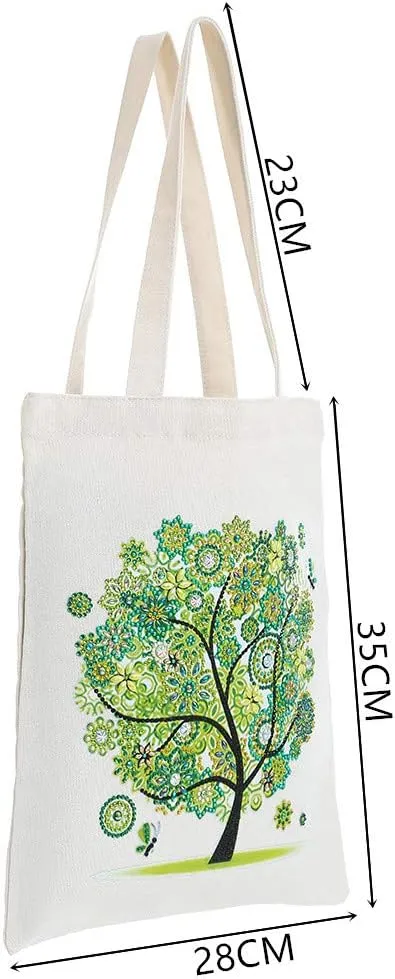DOOSAI 4 Pack Diamond Painting Canvas Tote Bags Art Kits 5D Boho Diamond Dots Dotz Kits Reusable Grocery Bags DIY Handbags Handmade Gifts Shopping Bags for Women Adults (Spring Summer Fall Winter)