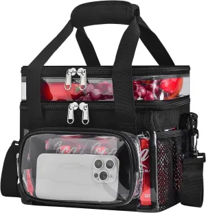 Double-Deck Clear Lunch Bag for Work,Reusable Clear Lunch Box with Adjustable Strap Front Pocket and Top Compartment for Picnic, Beach, Work, School(Large)