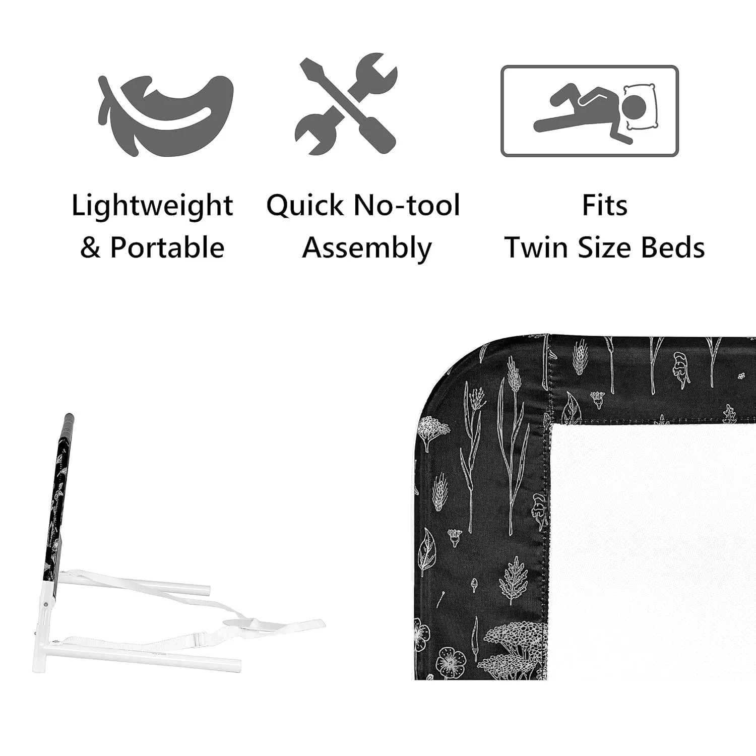 Dream On Me Lightweight Mesh Security Adjustable Bed Rail Double Pack with Breathable Mesh Fabric in Black and White, 2 Count (Pack of 1)