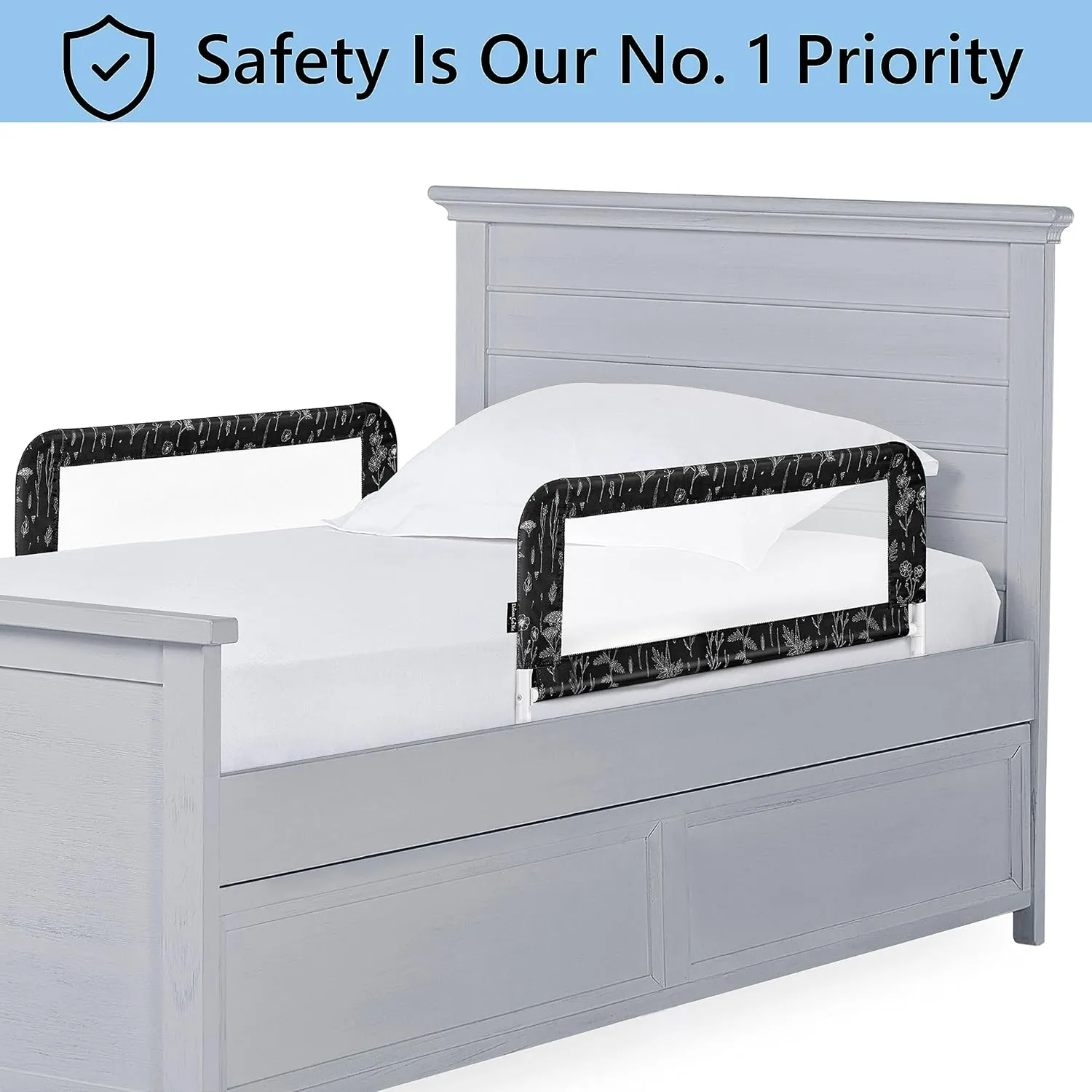 Dream On Me Lightweight Mesh Security Adjustable Bed Rail Double Pack with Breathable Mesh Fabric in Black and White, 2 Count (Pack of 1)