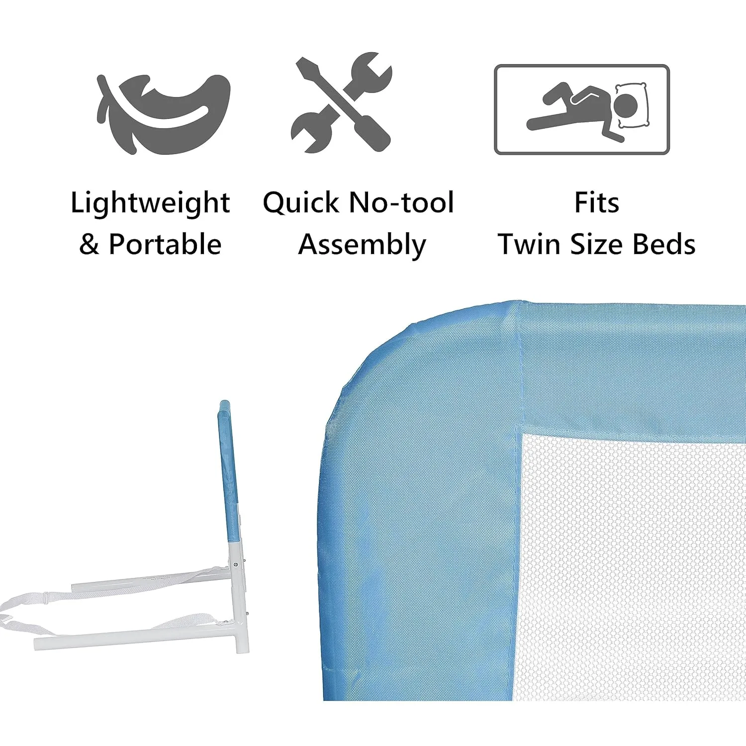 Dream On Me Lightweight Mesh Security Adjustable Bed Rail Double Pack with Breathable Mesh Fabric in Blue, 2 Count (Pack of 1)