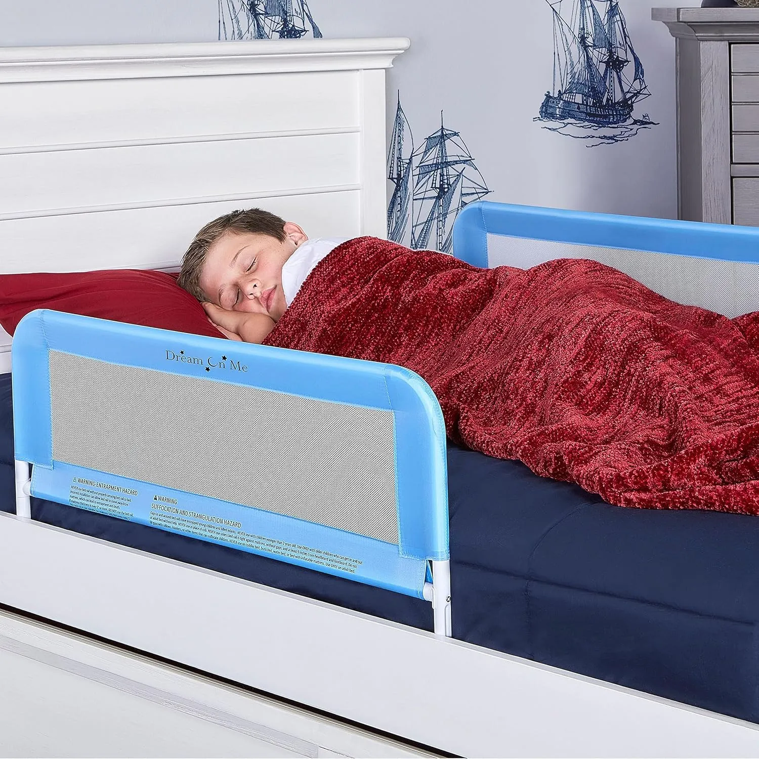 Dream On Me Lightweight Mesh Security Adjustable Bed Rail Double Pack with Breathable Mesh Fabric in Blue, 2 Count (Pack of 1)