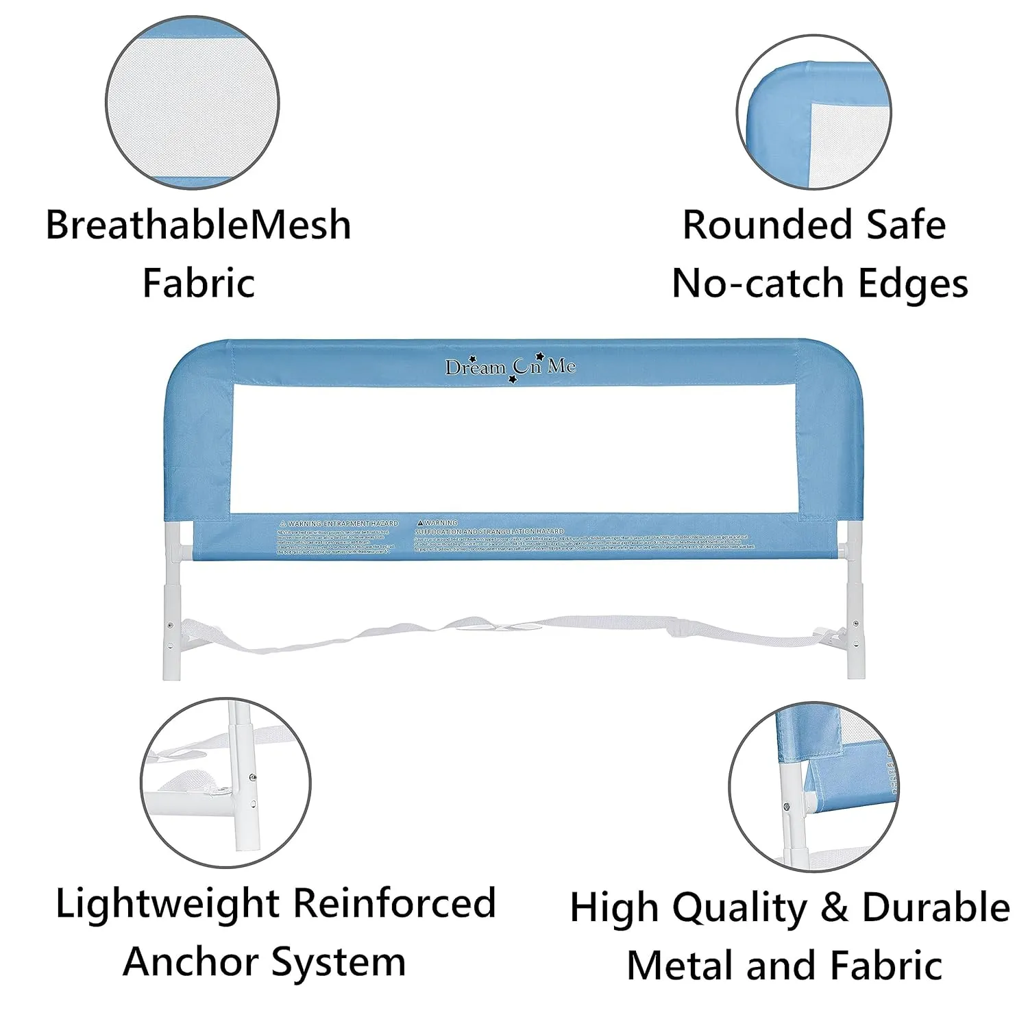 Dream On Me Lightweight Mesh Security Adjustable Bed Rail Double Pack with Breathable Mesh Fabric in Blue, 2 Count (Pack of 1)