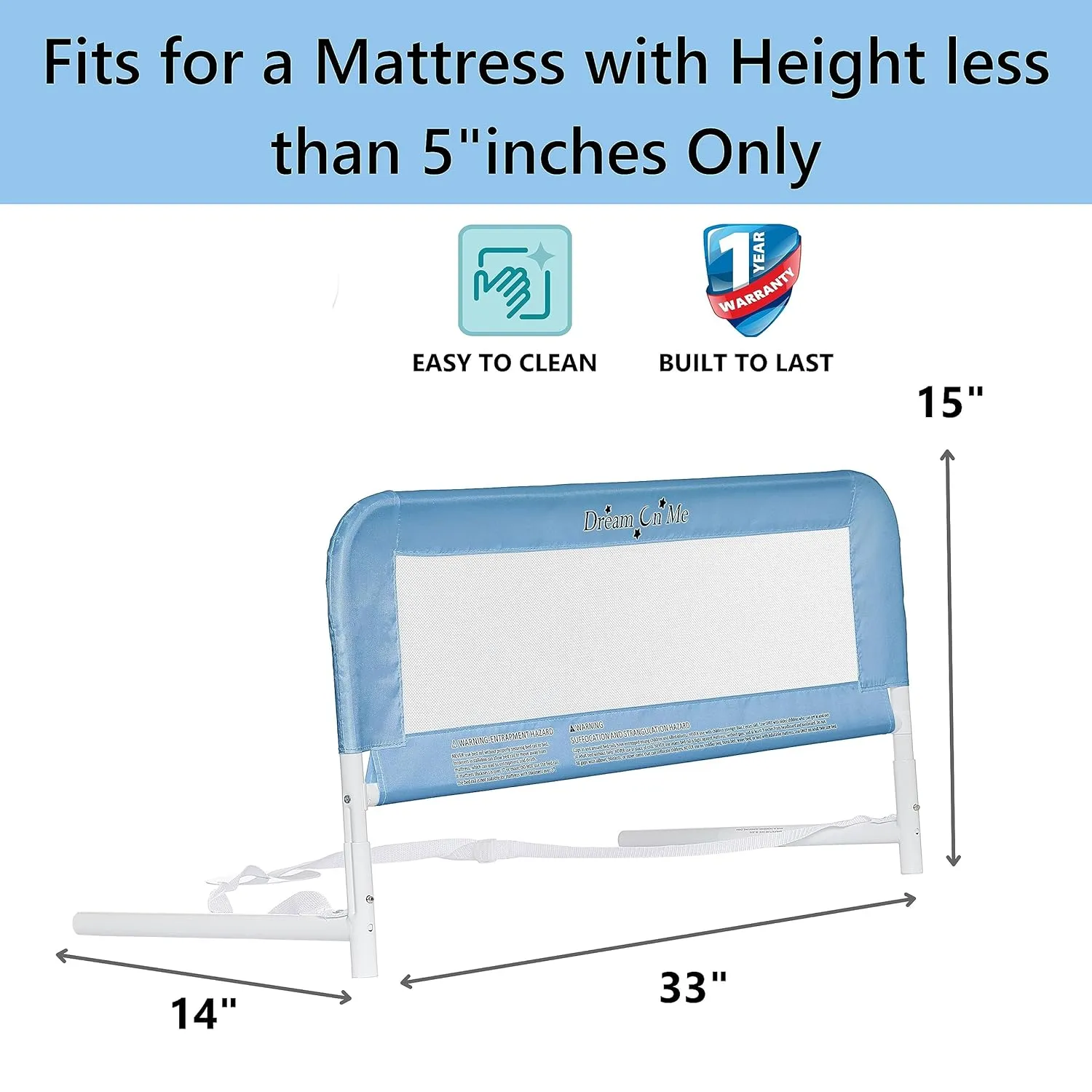 Dream On Me Lightweight Mesh Security Adjustable Bed Rail Double Pack with Breathable Mesh Fabric in Blue, 2 Count (Pack of 1)