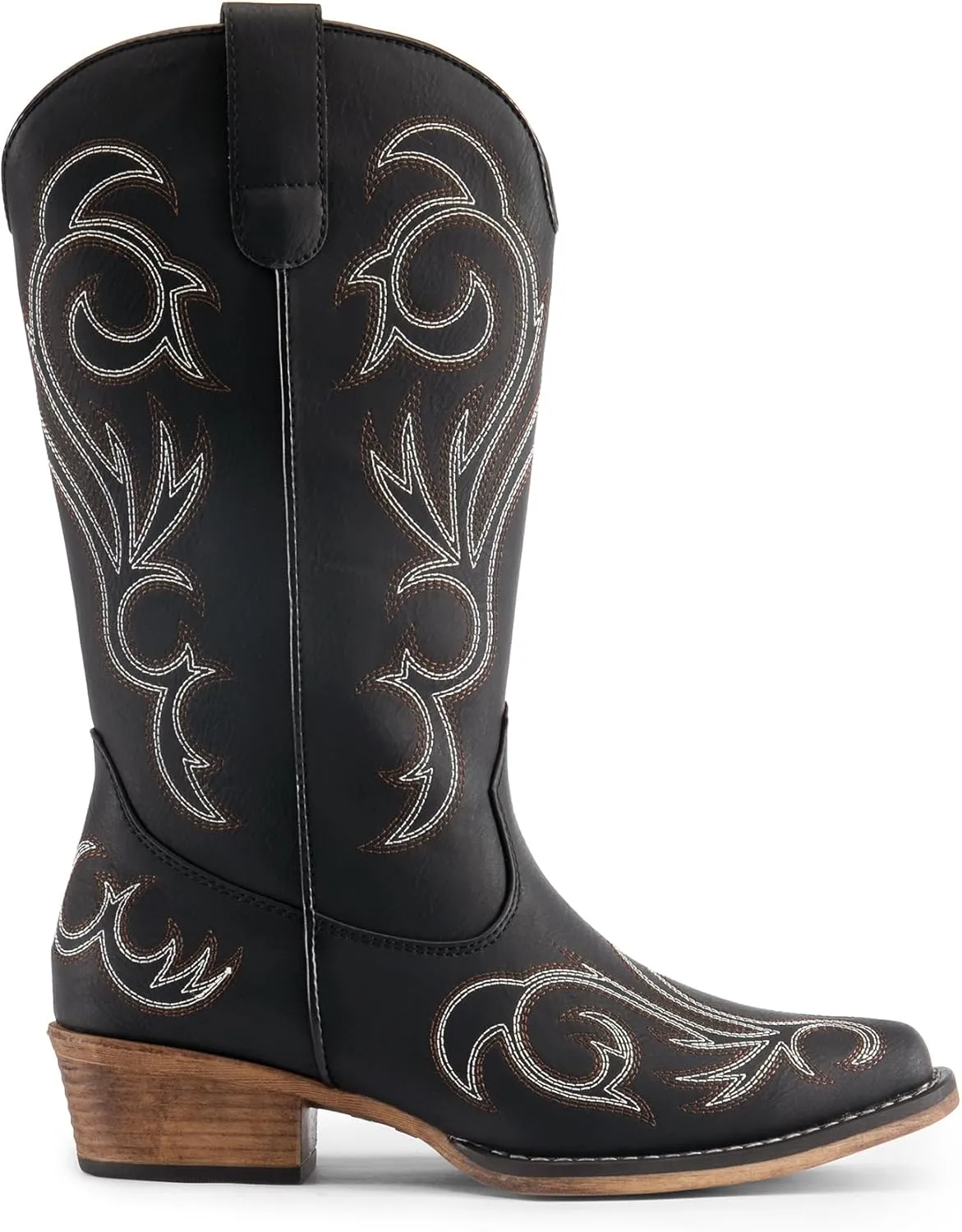 DREAM PAIRS Women's Cowboy Boots Mid Calf Cowgirl Boots Square Toe Chunky Heel Embroidery Stitched Western Boots