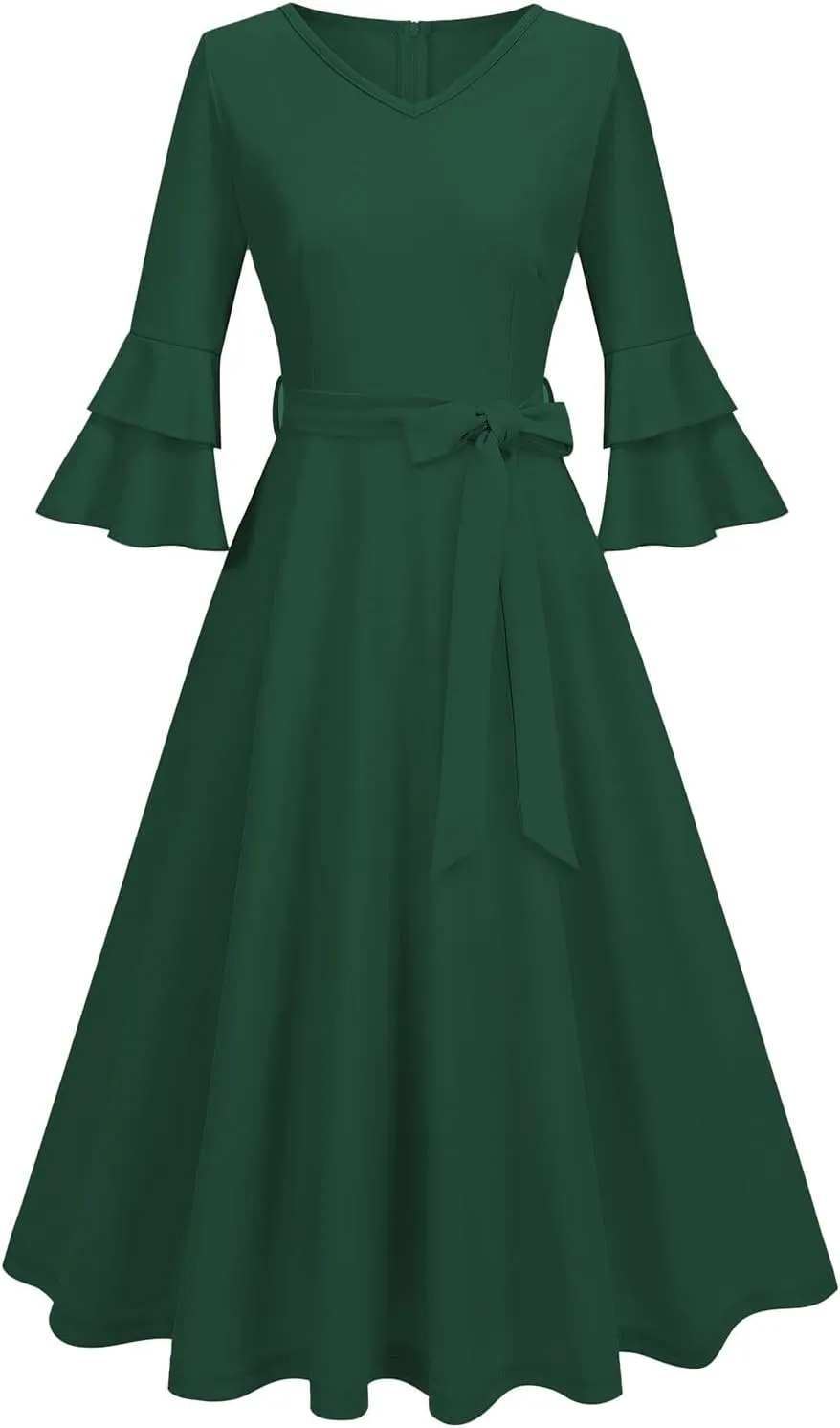 Dresses for Wedding Guest,Elegant Spring Dresses Puff Sleeve Tie Waist Pleated Midi Dress for Going Out Vacation
