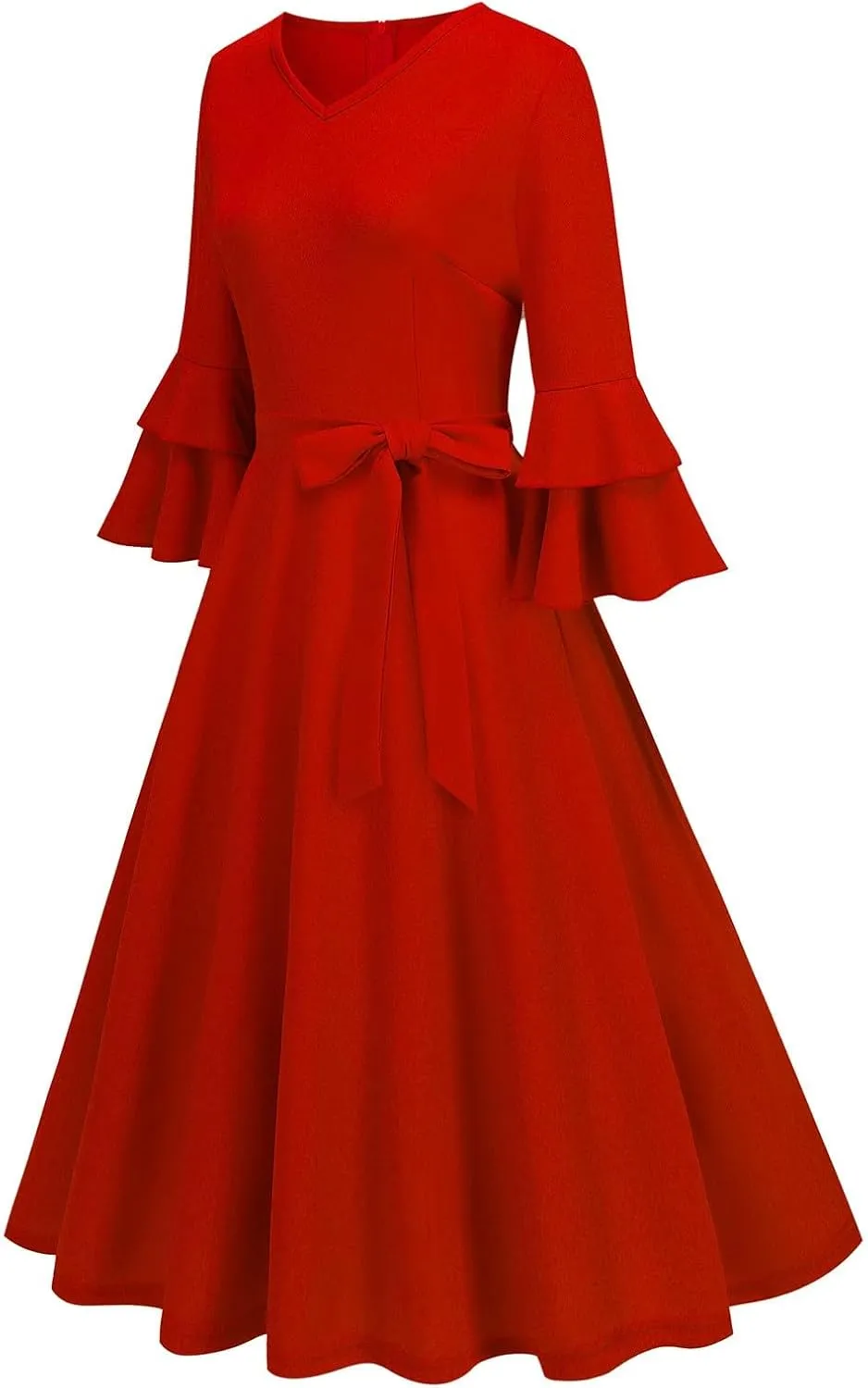 Dresses for Wedding Guest,Elegant Spring Dresses Puff Sleeve Tie Waist Pleated Midi Dress for Going Out Vacation