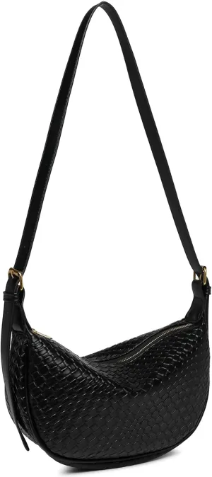 Dreubea Vintage Woven Handbag PU Leather Crescent Shoulder Crossbody Hobo Bag for Women Ladies