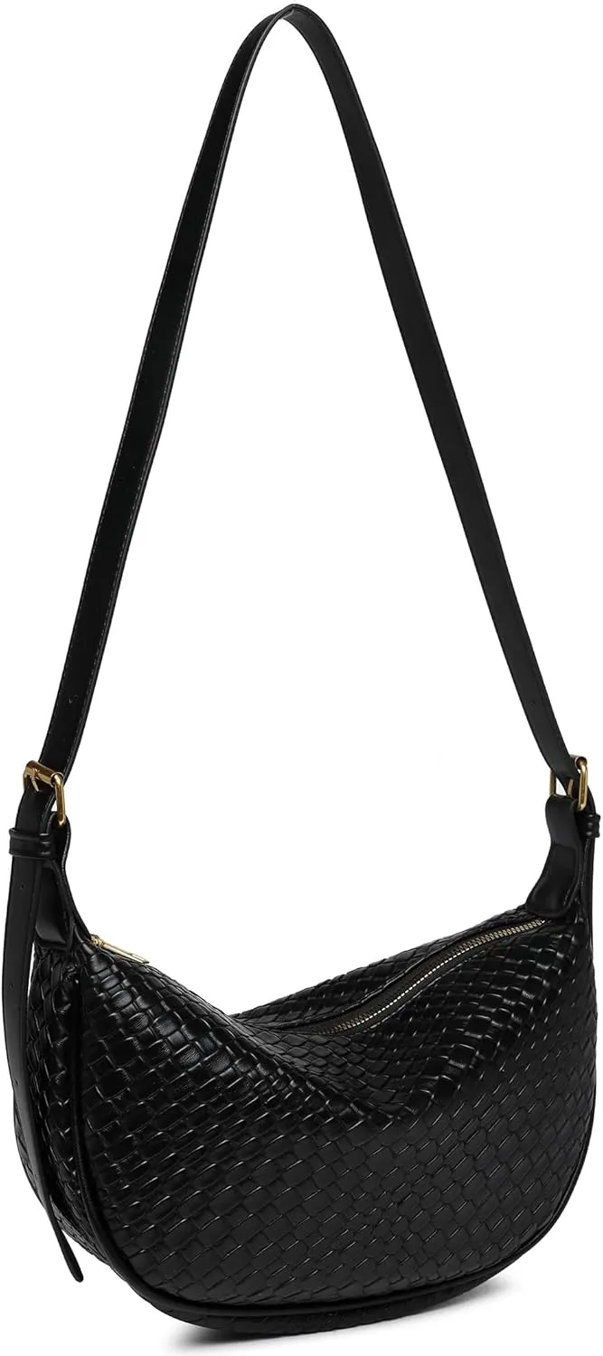 Dreubea Vintage Woven Handbag PU Leather Crescent Shoulder Crossbody Hobo Bag for Women Ladies