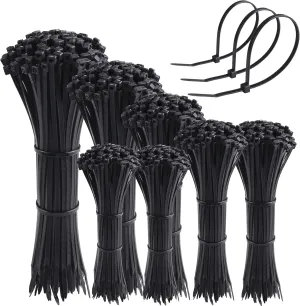 DTOL Cable Ties Assorted Sizes 4 6 8 10 12 Inch Zipties Heavy Duty Plastic Wire Ties UV Resistant Zip Ties Assortment Small Zip Tie Wraps Cord Management for Home, Office, Gardening, 700 Pack Black