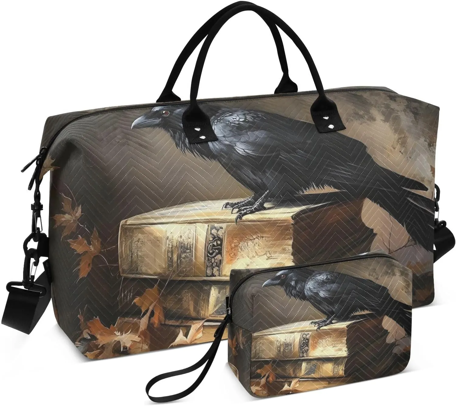 Duffel Bag for Travel, Raven Book Gothic Gym Bag with Multiple Interior Pockets Shoulder Weekender Bags for Women Men 20.5L x 7.9W x 13.8H