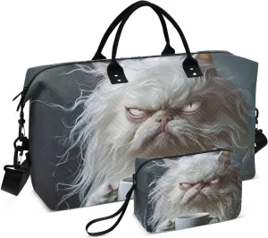 Duffel Bag for Traveling, Angry Cat Coffee Travel Bag Gym Bag, with Multiple Interior Pockets Shoulder Weekender Bag for Women Men with Toiletry Bag 20.5L x 1.9W x 13.8H