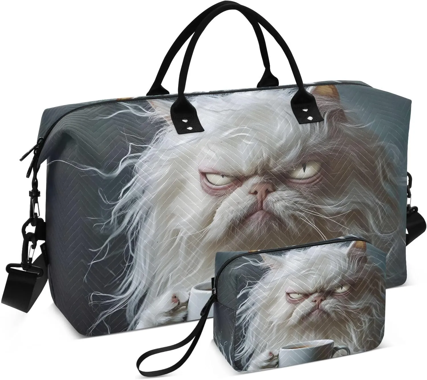 Duffel Bag for Traveling, Angry Cat Coffee Travel Bag Gym Bag, with Multiple Interior Pockets Shoulder Weekender Bag for Women Men with Toiletry Bag 20.5L x 1.9W x 13.8H