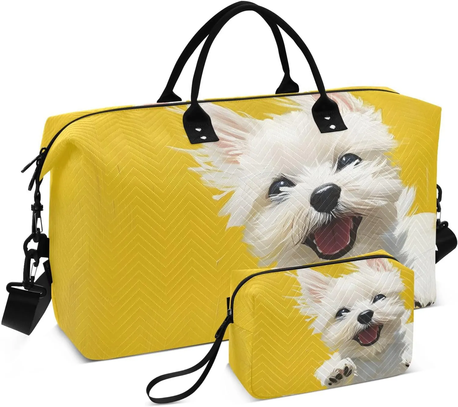 Duffel Bag for Traveling, Cute Dog Jump Yellow Travel Bag Gym Bag, with Multiple Interior Pockets Shoulder Weekender Bag for Women Men with Toiletry Bag 20.5L x 1.9W x 13.8H