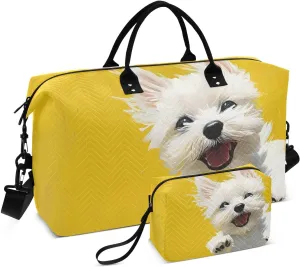 Duffel Bag for Traveling, Cute Dog Jump Yellow Travel Bag Gym Bag, with Multiple Interior Pockets Shoulder Weekender Bag for Women Men with Toiletry Bag 20.5L x 1.9W x 13.8H