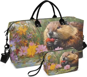 Duffel Bag for Traveling, Cute Otter Pond Travel Bag Gym Bag, with Multiple Interior Pockets Shoulder Weekender Bag for Women Men with Toiletry Bag 20.5L x 1.9W x 13.8H
