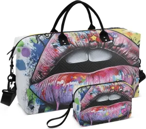 Duffel Bag for Traveling, Giraffiti Lip Colorful Travel Bag Gym Bag, with Multiple Interior Pockets Shoulder Weekender Bag for Women Men with Toiletry Bag 20.5L x 1.9W x 13.8H