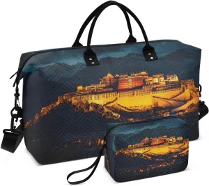 Duffel Bag for Traveling, Potala Palace Landscape Travel Bag Gym Bag, with Multiple Interior Pockets Shoulder Weekender Bag for Women Men with Toiletry Bag 20.5L x 7.9W x 13.8H