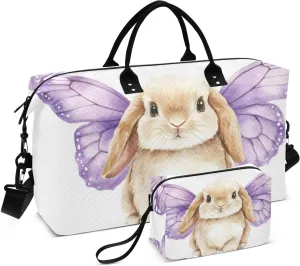 Duffel Bag for Traveling, Rabbit Wings Purple Travel Bag Gym Bag, with Multiple Interior Pockets Shoulder Weekender Bag for Women Men with Toiletry Bag 20.5L x 7.9W x 13.8H