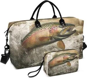 Duffel Bag for Traveling, Trout Jump Water Travel Bag Gym Bag, with Multiple Interior Pockets Shoulder Weekender Bag for Women Men with Toiletry Bag 20.5L x 7.9W x 13.8H
