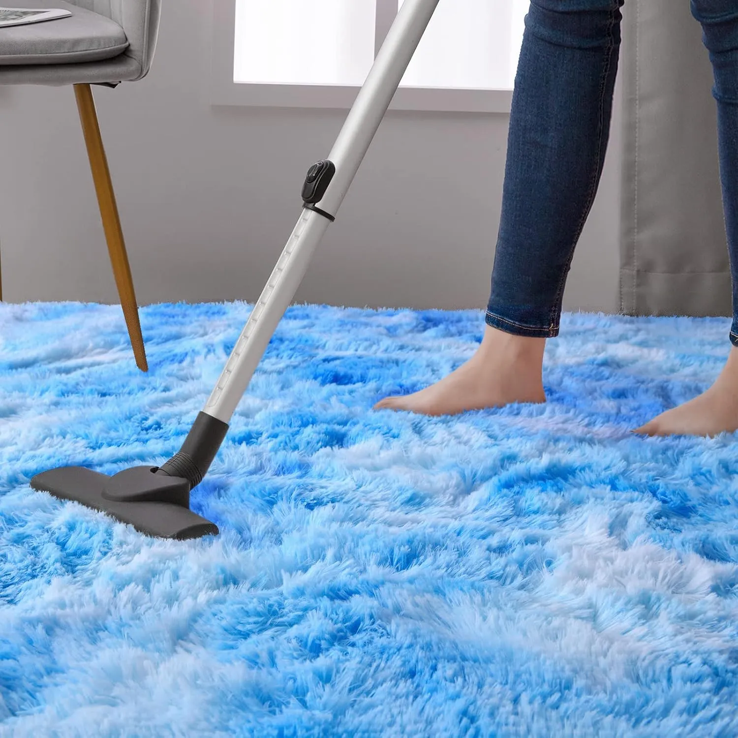 DweIke Fluffy Modern Area Rugs for Living Room Bedroom, 3x5 ft Plush High Pile Blue Rug for Kids Girls Room Nursery Home Decor, Upgrade Non-Slip Girls Bedroom Soft Indoor Rug, Tie-Dyed Blue