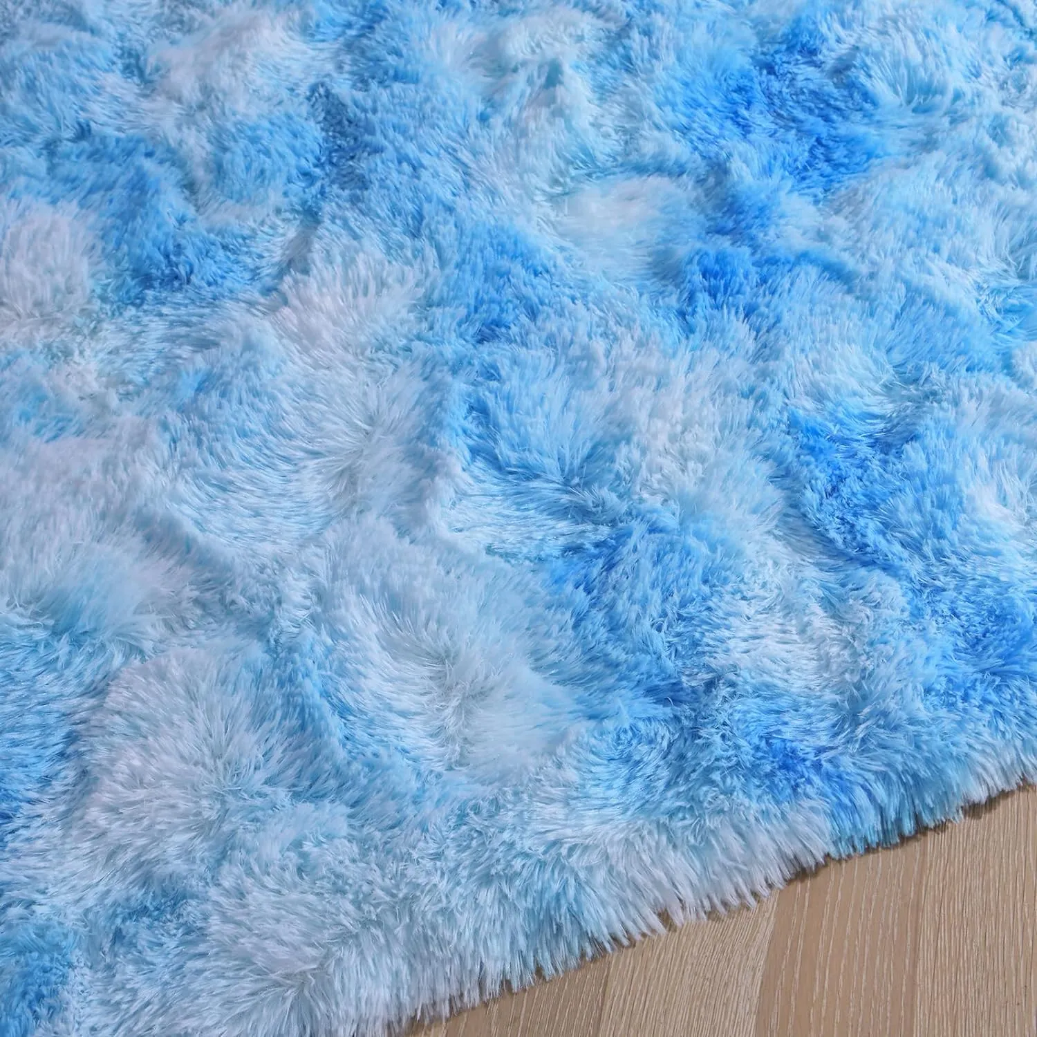 DweIke Fluffy Modern Area Rugs for Living Room Bedroom, 3x5 ft Plush High Pile Blue Rug for Kids Girls Room Nursery Home Decor, Upgrade Non-Slip Girls Bedroom Soft Indoor Rug, Tie-Dyed Blue
