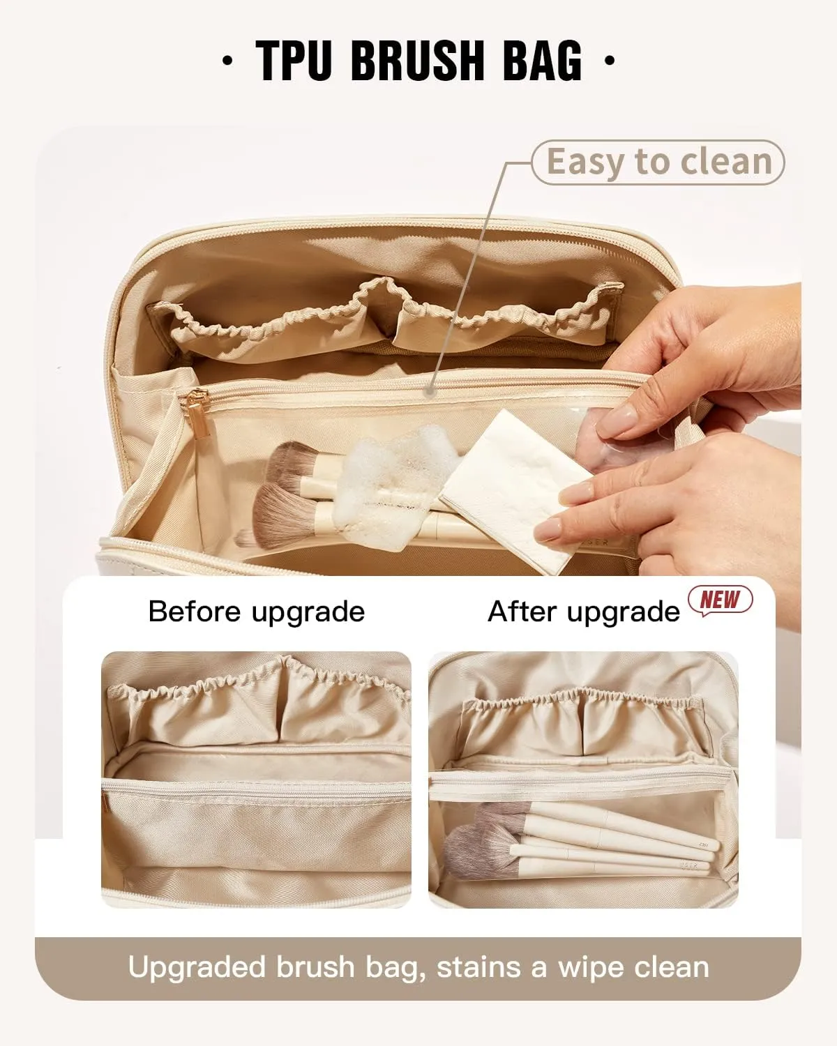 EACHY Travel Makeup Bag,Large Capacity Cosmetic Bags for Women,Waterproof Portable Pouch Open Flat Toiletry Bag Make up Organizer with Divider and Handle