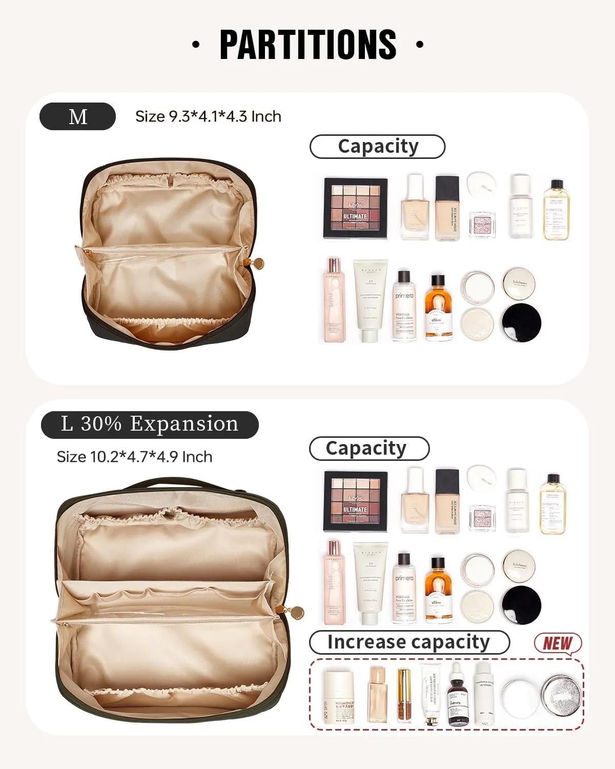 EACHY Travel Makeup Bag,Large Capacity Cosmetic Bags for Women,Waterproof Portable Pouch Open Flat Toiletry Bag Make up Organizer with Divider and Handle