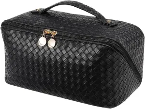 EACHY Travel Makeup Bag,Large Capacity Cosmetic Bags for Women,Waterproof Portable Pouch Open Flat Toiletry Bag Make up Organizer with Divider and Handle