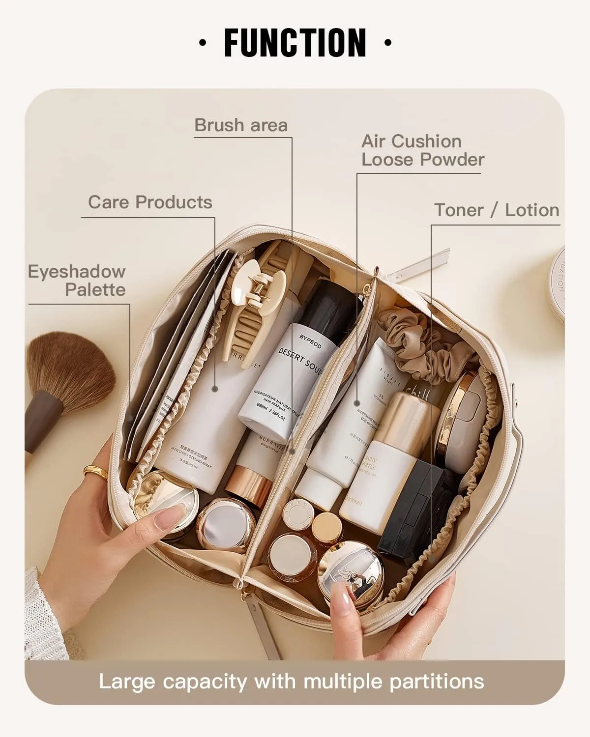EACHY Travel Makeup Bag,Large Capacity Cosmetic Bags for Women,Waterproof Portable Pouch Open Flat Toiletry Bag Make up Organizer with Divider and Handle