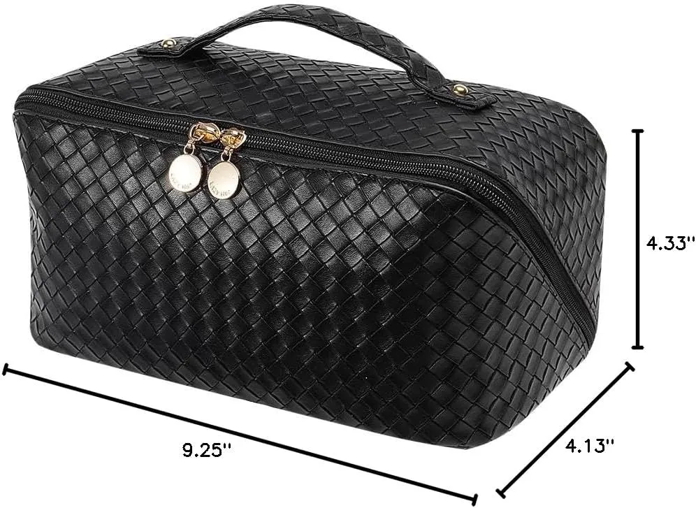 EACHY Travel Makeup Bag,Large Capacity Cosmetic Bags for Women,Waterproof Portable Pouch Open Flat Toiletry Bag Make up Organizer with Divider and Handle