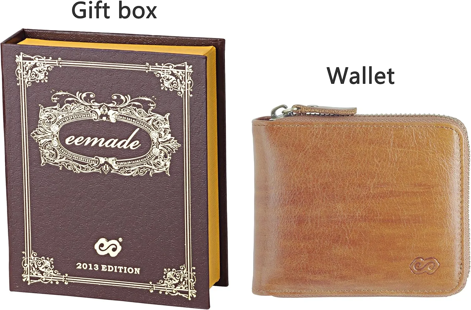 EE Men's Leather Zipper Wallet RFID Blocking Zip Around Wallet Bifold Multi Card Holder Purse Brown3