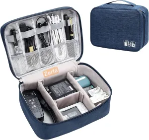 Electronics Accessories Organizer Bag, Universal Travel Gadget Bag For Cables, Plugs, Chargers, And Ore, Ideal Size For Pad, Phone, And Hard Disk (24.5Cm X 10Cm X 18.5Cm) M Dark Blue