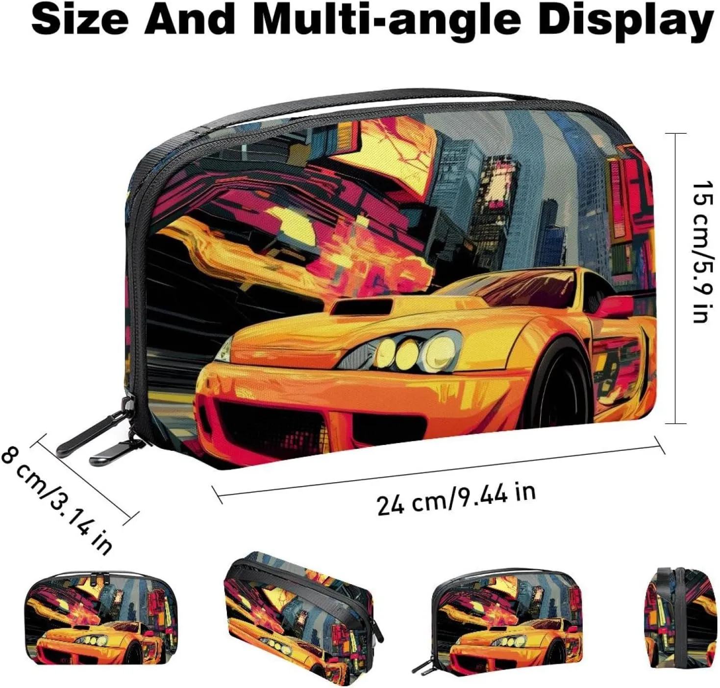 Electronics Organizer, Race Car Urban Street Small Travel Cable Organizer Carrying Bag, Compact Tech Case Bag for Electronic Accessories, Cords, Charger, USB, Hard Drives