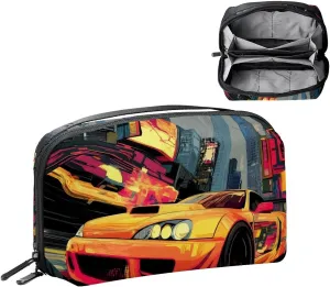 Electronics Organizer, Race Car Urban Street Small Travel Cable Organizer Carrying Bag, Compact Tech Case Bag for Electronic Accessories, Cords, Charger, USB, Hard Drives