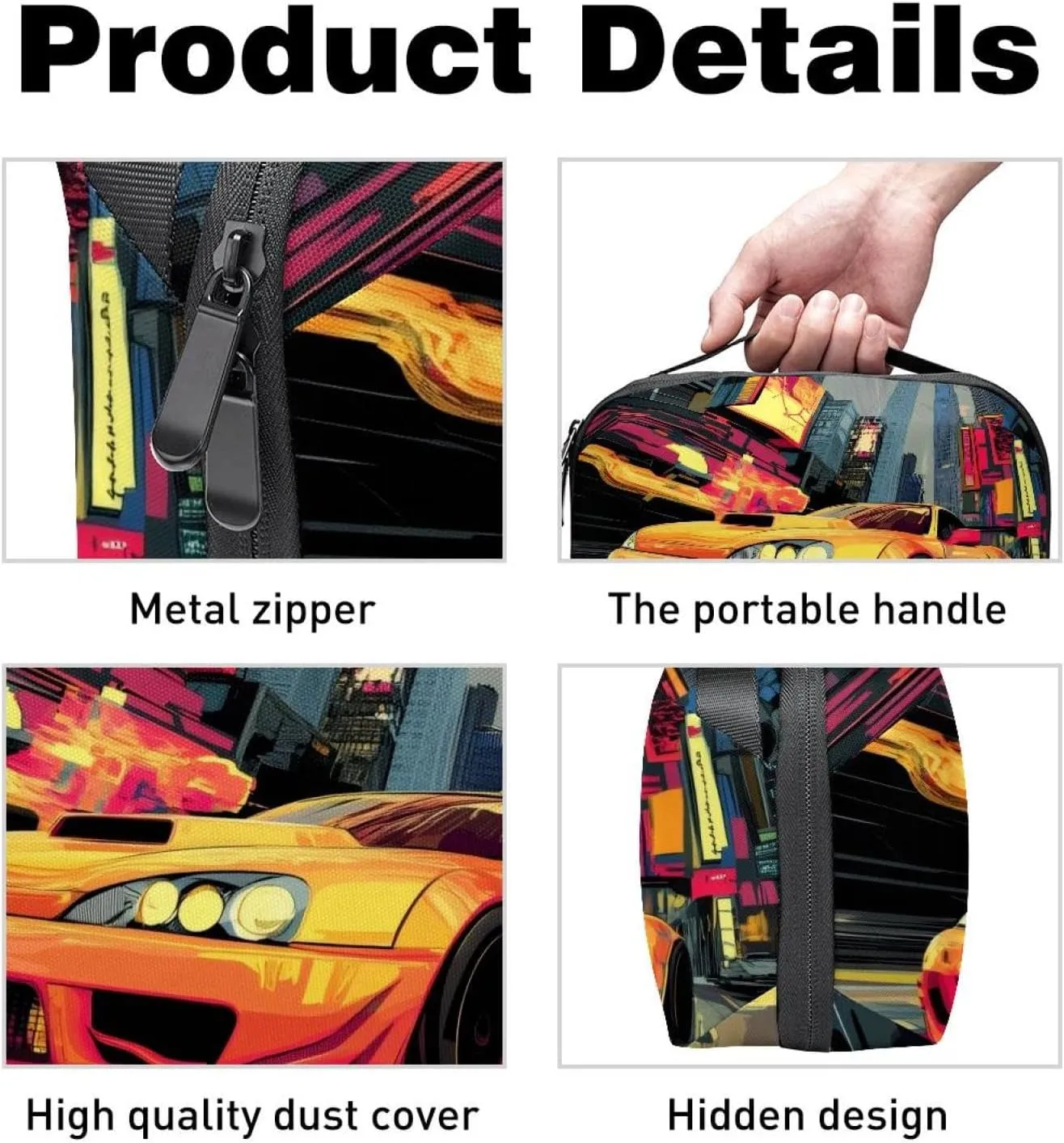 Electronics Organizer, Race Car Urban Street Small Travel Cable Organizer Carrying Bag, Compact Tech Case Bag for Electronic Accessories, Cords, Charger, USB, Hard Drives