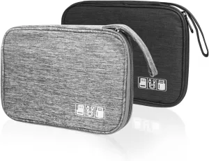 Electronics Organizer Travel Case,Electronic Accessories Storage Case,Waterproof Cable Organizer Bag,Travel Cord Organizer Pouch for Small Charging Cord Storage,Cables -2 Packs Black&Grey