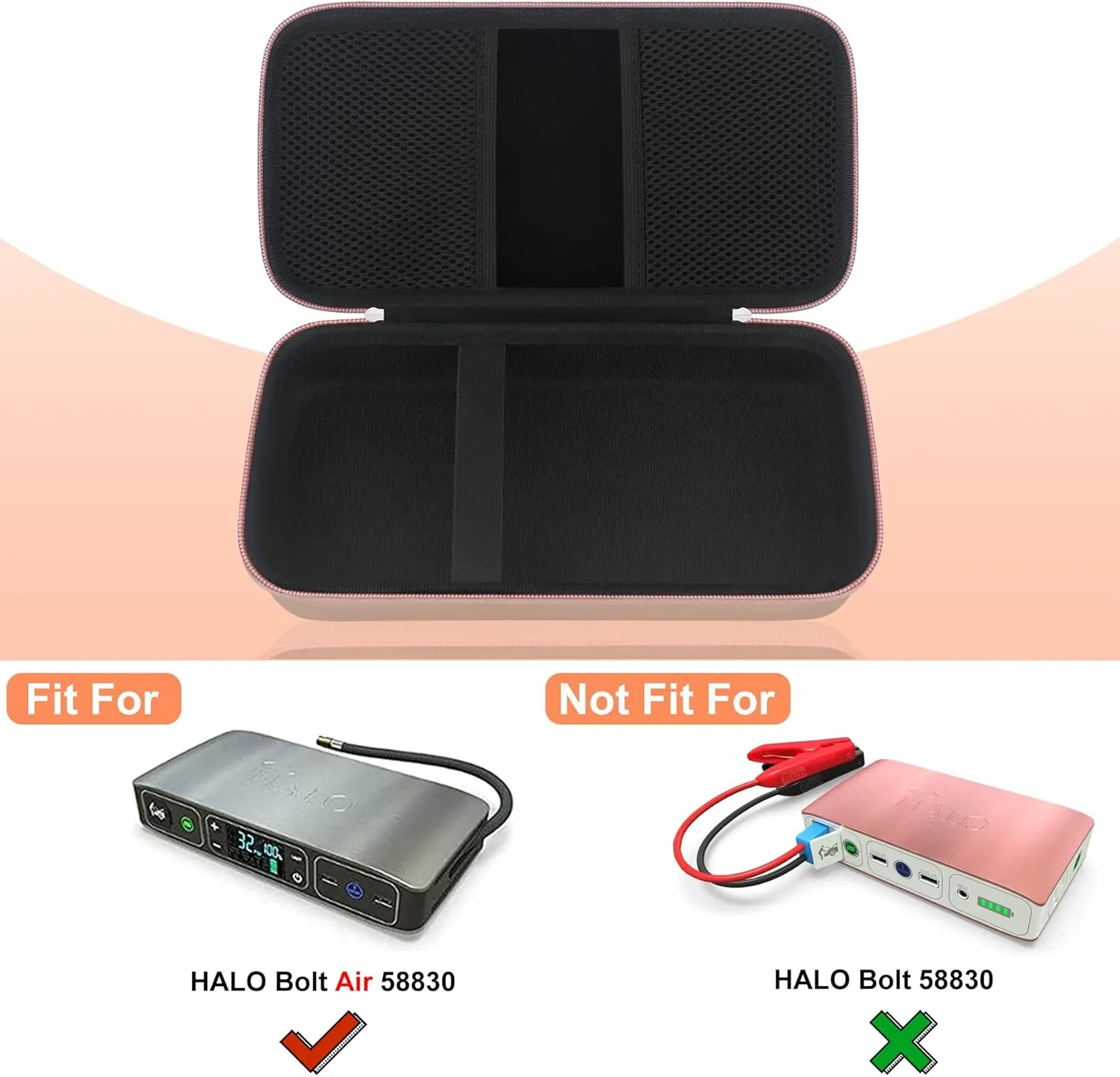 Elonbo Carrying Case for Halo Bolt Air 58830 mWh/Halo Bolt Air  Portable Emergency Power Kit, Car Charger Power Bank Holder, Extra Mesh Pocket Fits Car Battery Jump Starter, Jumper Cables, Rose Gold