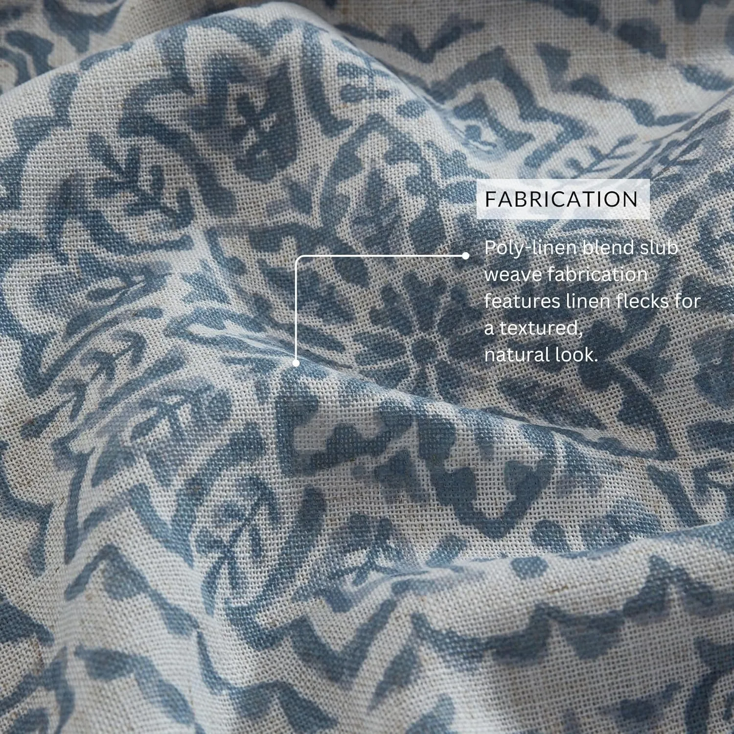 Elrene Home Fashions Giovanni Medallion Block Print Linen Blend Blackout Lined Window Curtain Panel, 52"x84", Blue