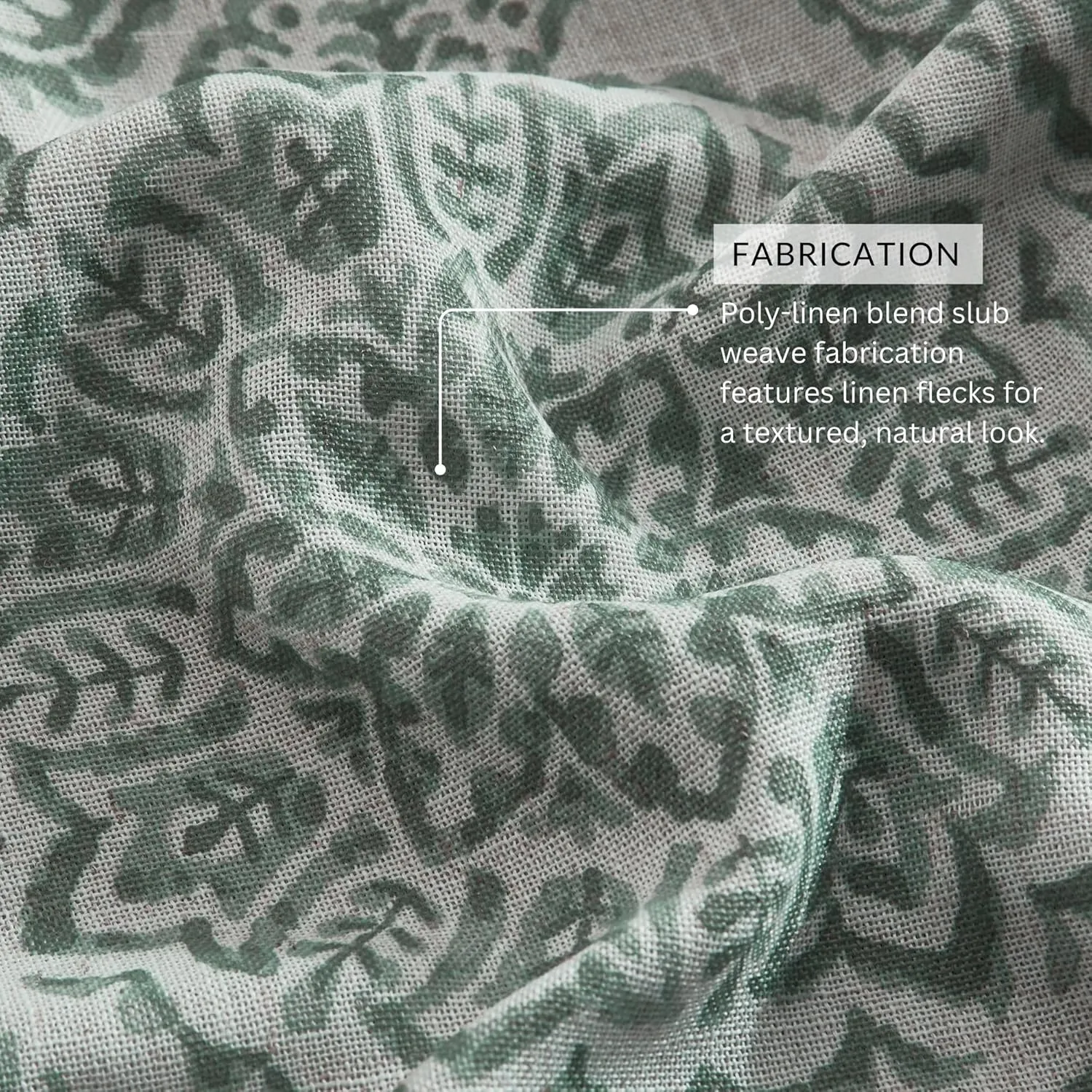 Elrene Home Fashions Giovanni Medallion Block Print Linen Blend Blackout Lined Window Curtain Panel, 52"x84", Sage