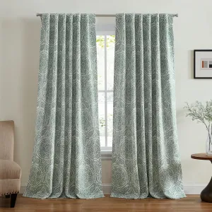 Elrene Home Fashions Giovanni Medallion Block Print Linen Blend Blackout Lined Window Curtain Panel, 52"x84", Sage