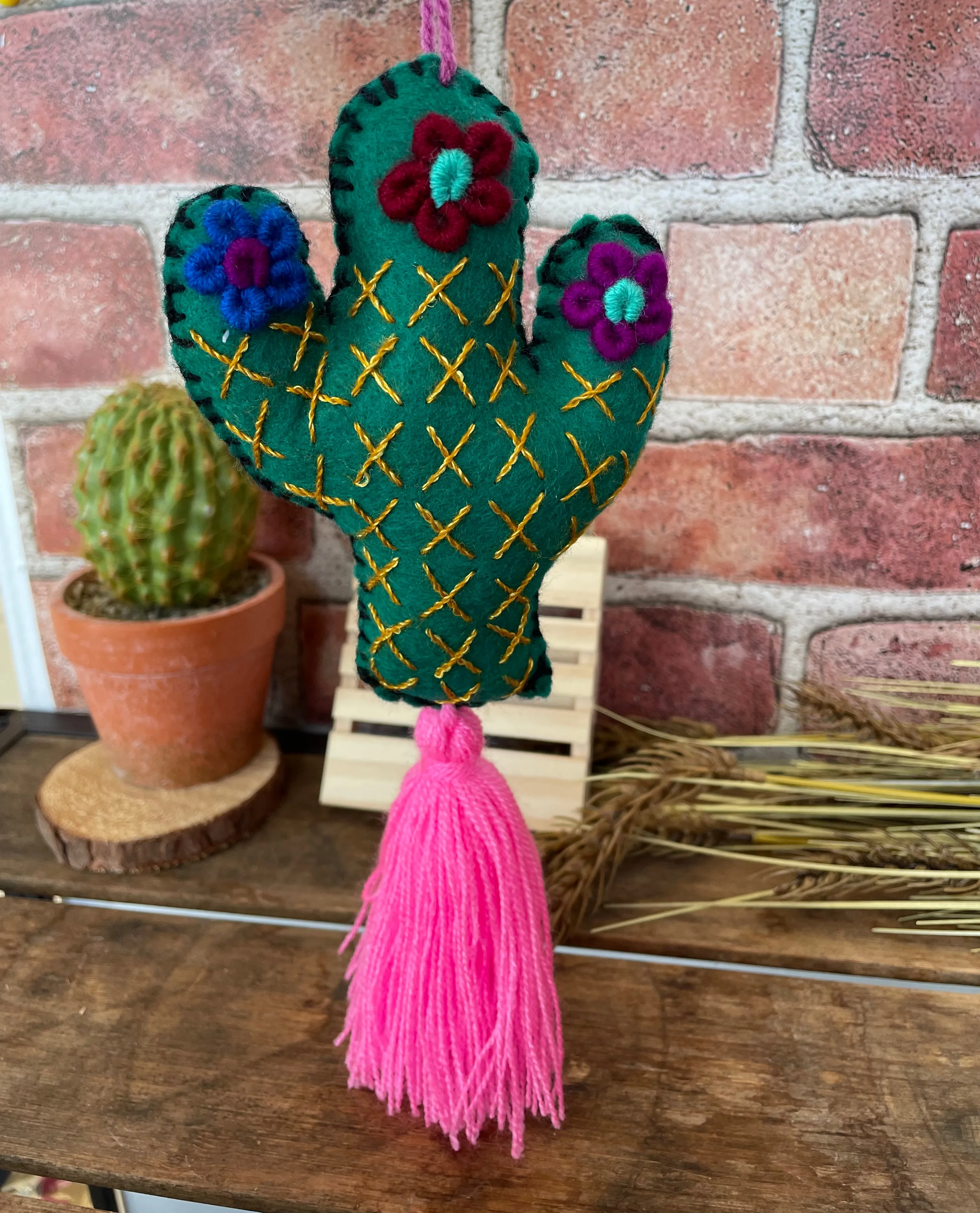 Embroidered Cactus Pompom