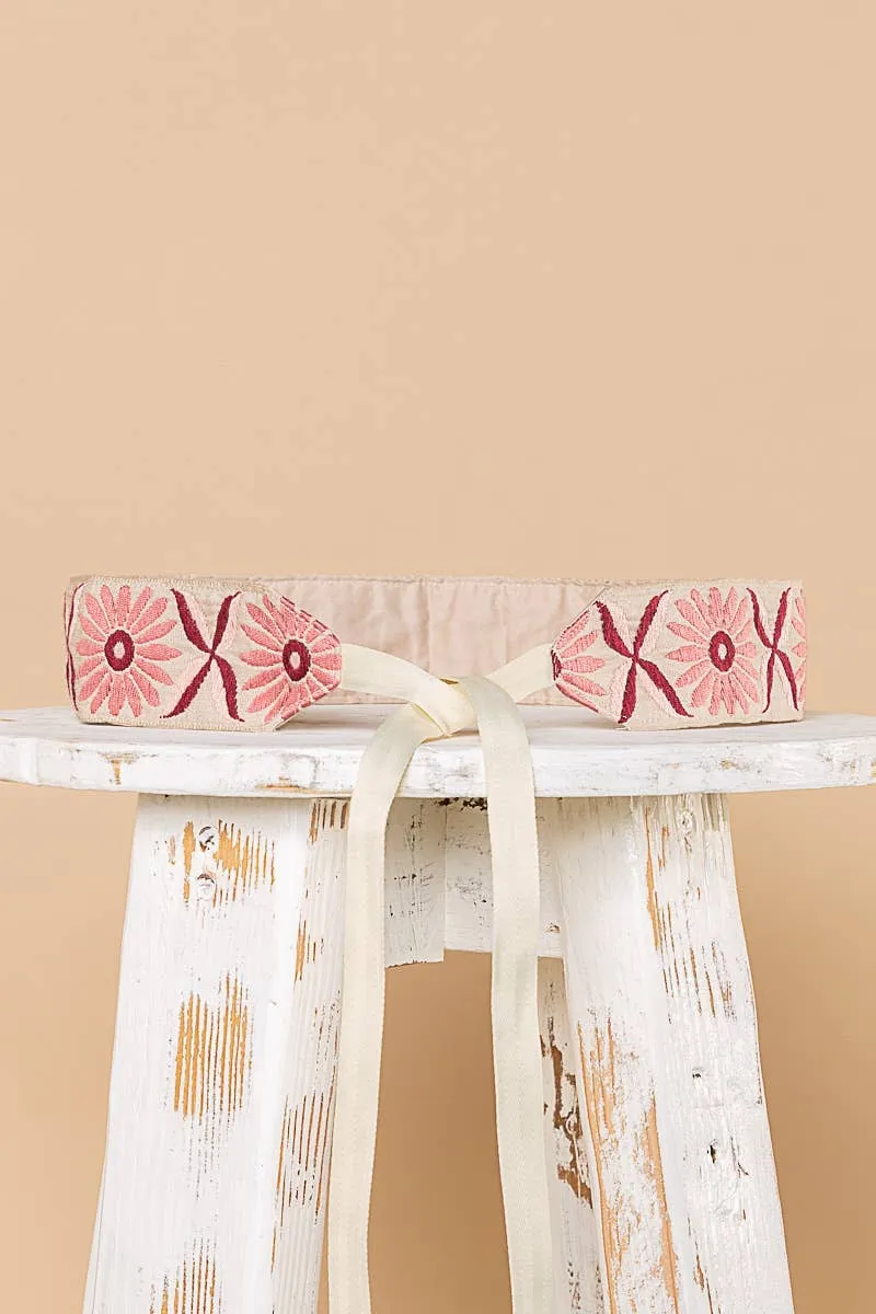 Embroidered Floral Tie Belt
