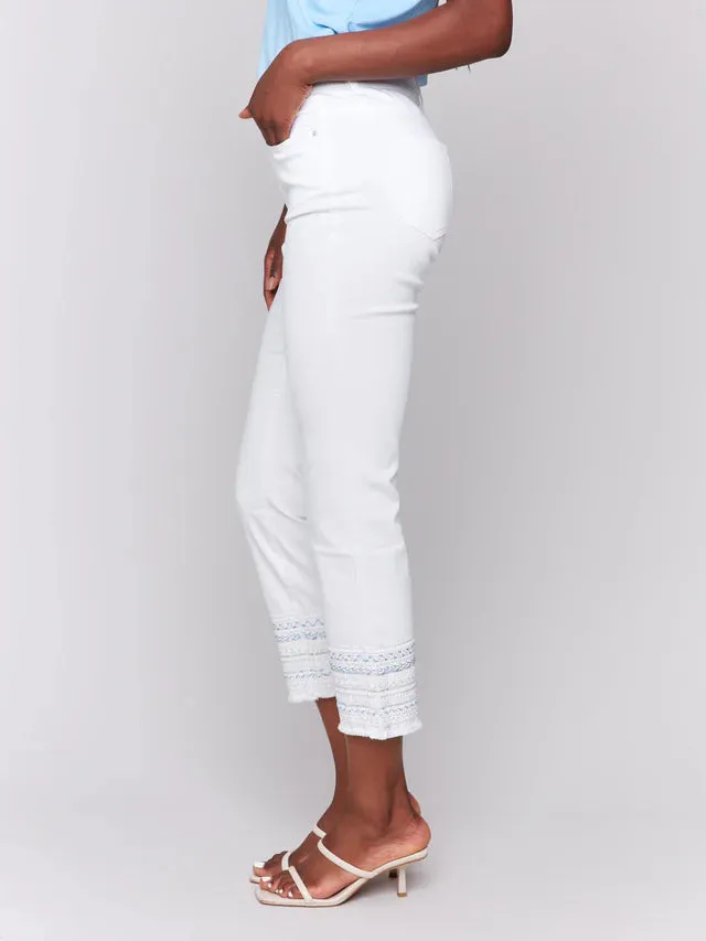 Embroidery trim fringe jeans