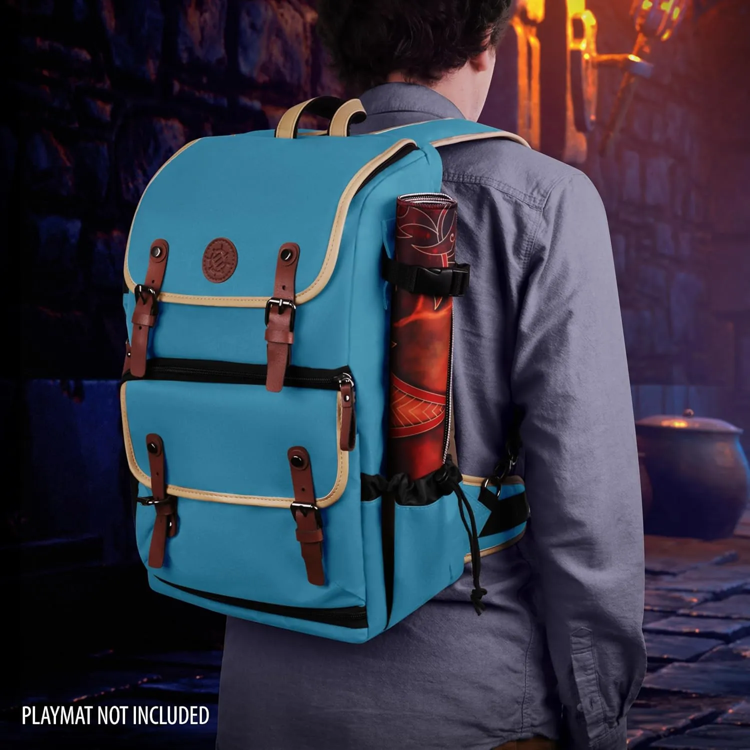 ENHANCE Designer Edition TCG Backpack - MTG Deck Bag Card Binder Space, TCG Deck Box Storage, MTG Playmat Holder - Card Storage Compatible with Magic the Gathering, Pokemon, Lorcana (Canvas Blue)