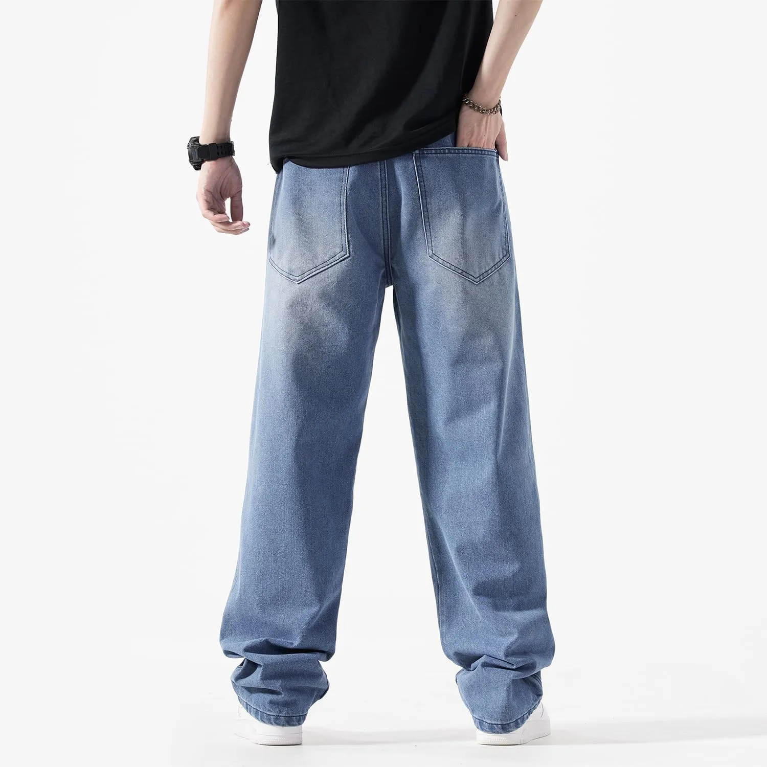EnllerviiD Men's Baggy Denim Jeans Loose Fit Ripped Distressed Jean Hip Hop Vintage Skater Dance Pants Streetwear