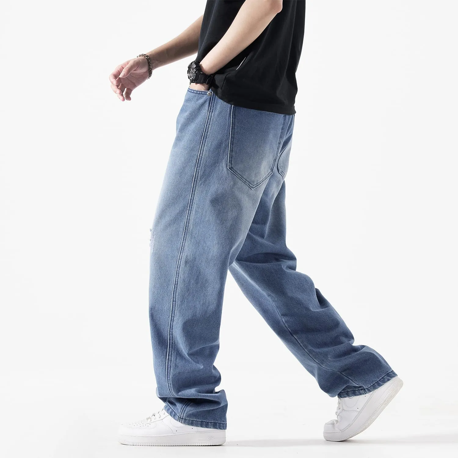 EnllerviiD Men's Baggy Denim Jeans Loose Fit Ripped Distressed Jean Hip Hop Vintage Skater Dance Pants Streetwear