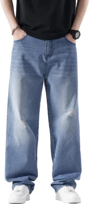 EnllerviiD Men's Baggy Denim Jeans Loose Fit Ripped Distressed Jean Hip Hop Vintage Skater Dance Pants Streetwear