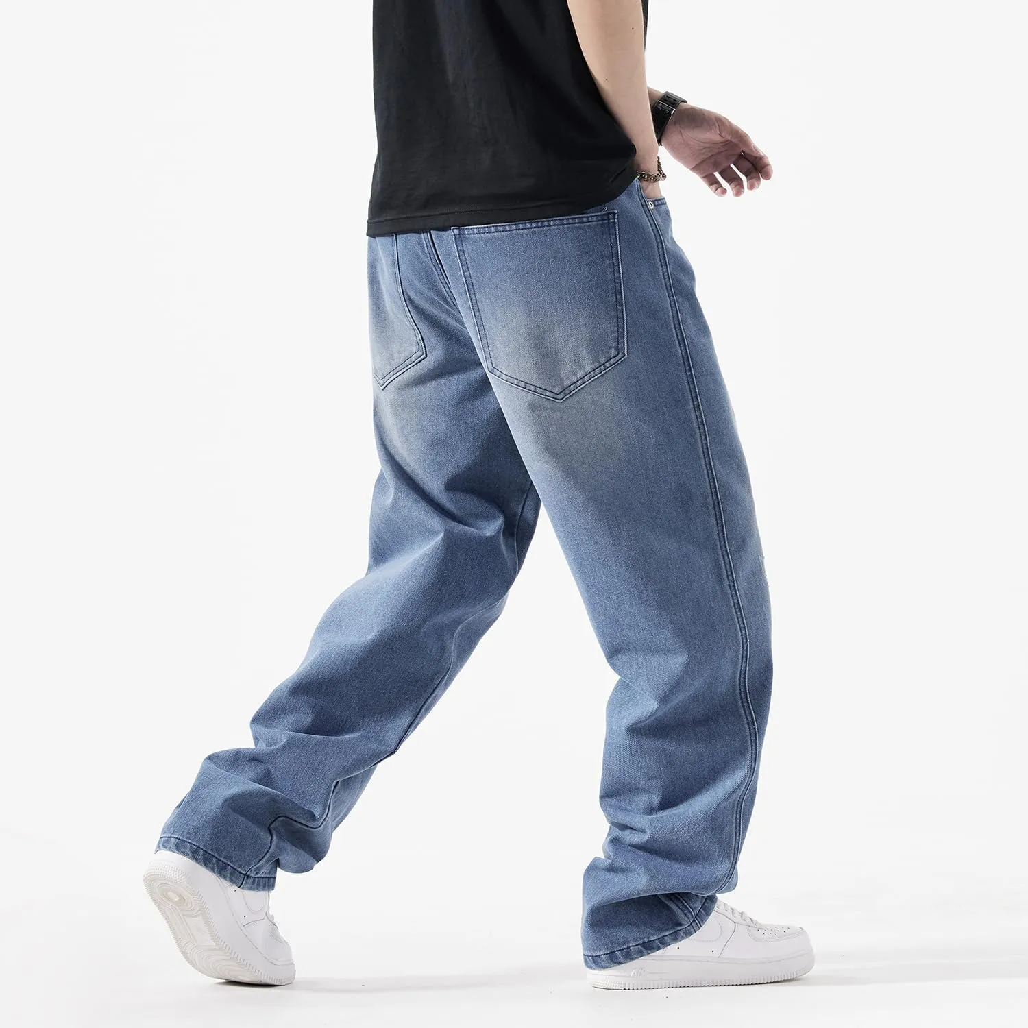 EnllerviiD Men's Baggy Denim Jeans Loose Fit Ripped Distressed Jean Hip Hop Vintage Skater Dance Pants Streetwear